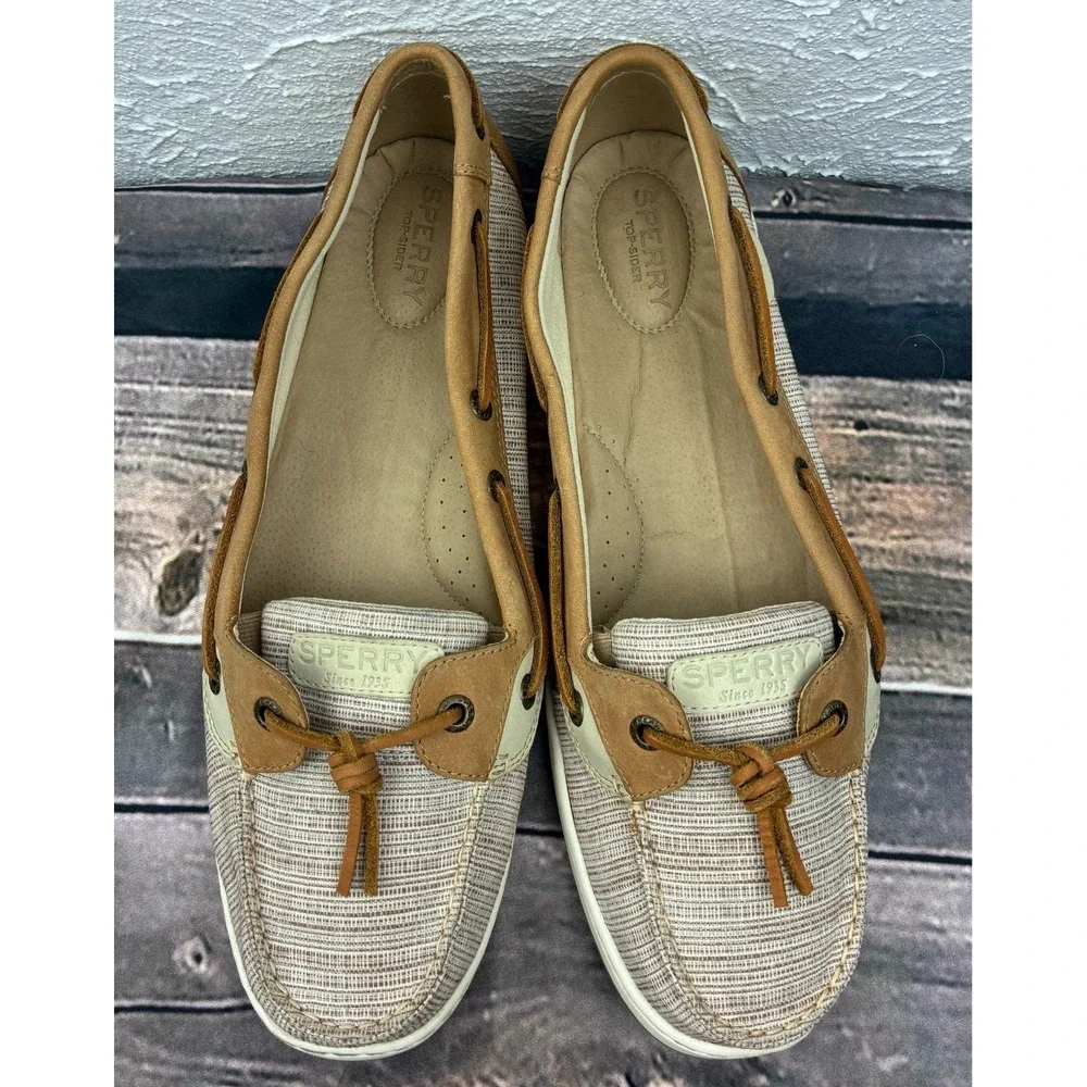 Sperry Top-Sider Angelfish Boat Shoes Womens 12M Tan Beige Leather STS99201